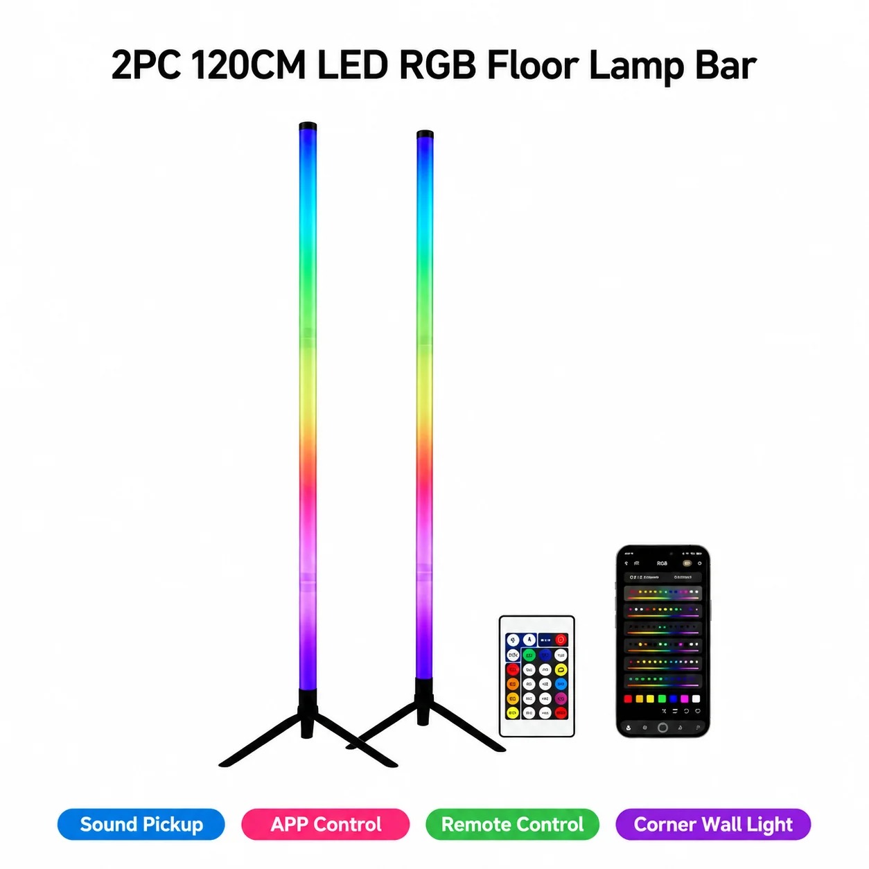 2개입 120CM RGB 플로어 램프, 사운드 반응형  - Esports & Gaming Optics Gmbh 리뷰 및 가격