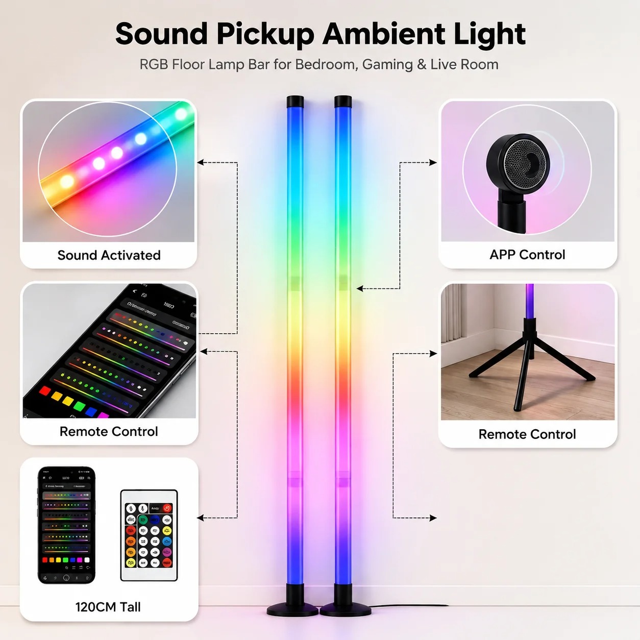 2개입 120CM RGB 플로어 램프, 사운드 반응형  - Esports & Gaming Optics Gmbh 리뷰 및 가격